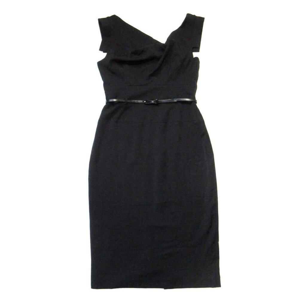 NWT Black Halo Jackie in Black Stretch Gabardine Belted Sheath Dress 8 $375 - Picture 5 of 11